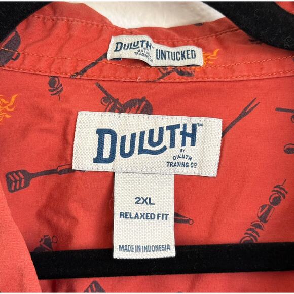 Duluth Trading Co Button-Down SS Relaxed Fit Shirt in Barbecue Master Orange - Picture 3 of 6